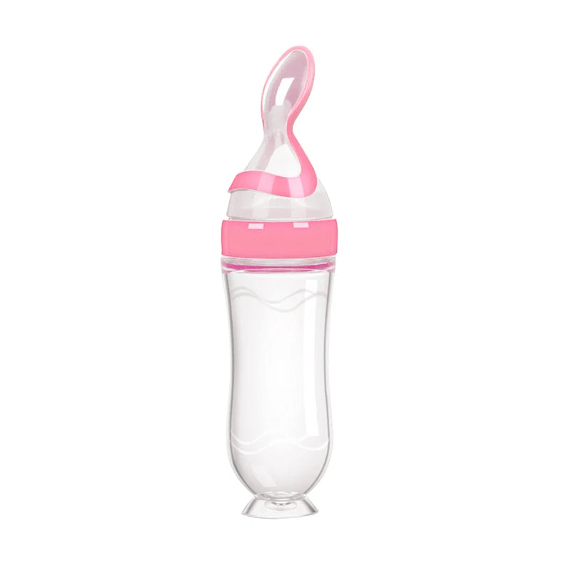 Cuillère bébé BabyGigi avec réservoir 90 ml – silicone sans BPA, couleur rose