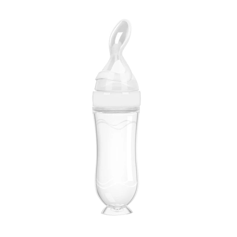 Cuillère bébé BabyGigi avec réservoir 90 ml – silicone sans BPA, couleur blache