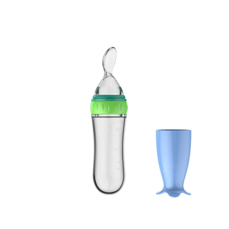 Cuillère bébé BabyGigi avec réservoir 90 ml – silicone sans BPA, couleur verte