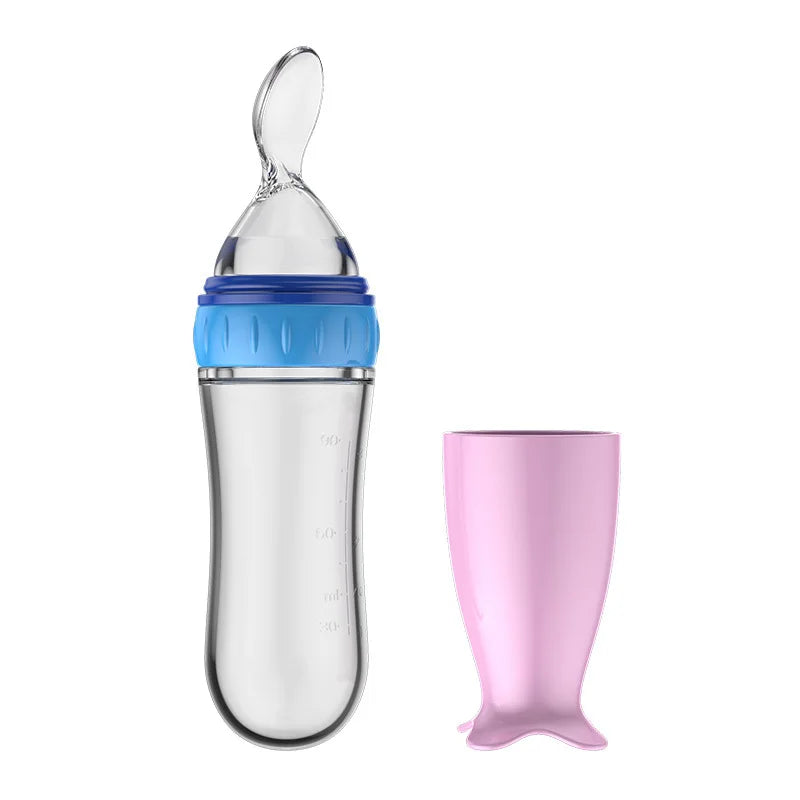 Cuillère bébé BabyGigi avec réservoir 90 ml – silicone sans BPA, couleur bleu violet